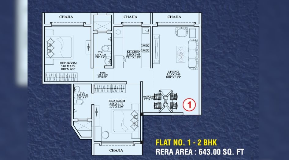 Mahir-Enclave-Floor-Plan-2 BHK-643 Sqft